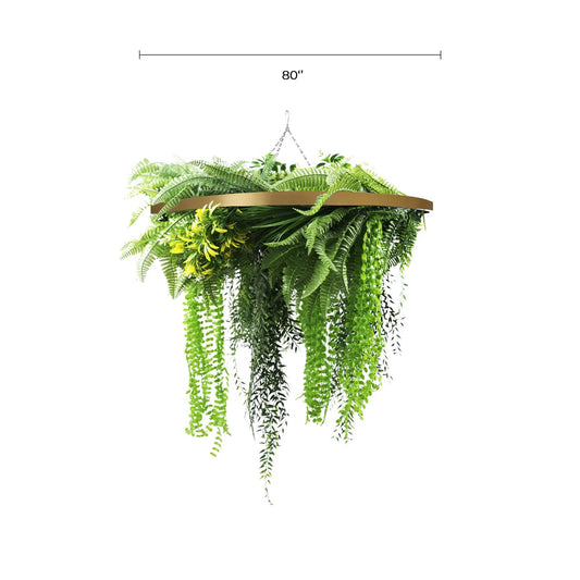Gold Framed Roof Hanging Disc With Draping Life-Like Ferns and Plants 80cm UV Resistant - Image 2