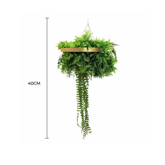 Gold Framed Roof Hanging Disc With Draping Life-Like Plants UV Resistant 40cm - Image 2