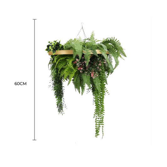 Gold Framed Roof Hanging Disc with Draping Life-Like Plants UV Resistant 60cm - Image 2