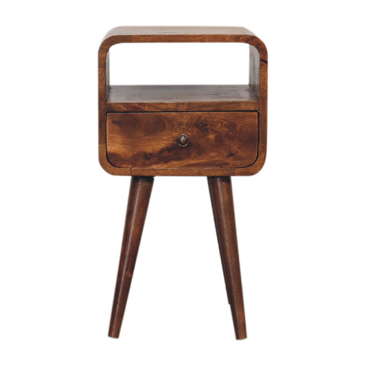 Mini Chestnut Curved Open Bedside 55cm