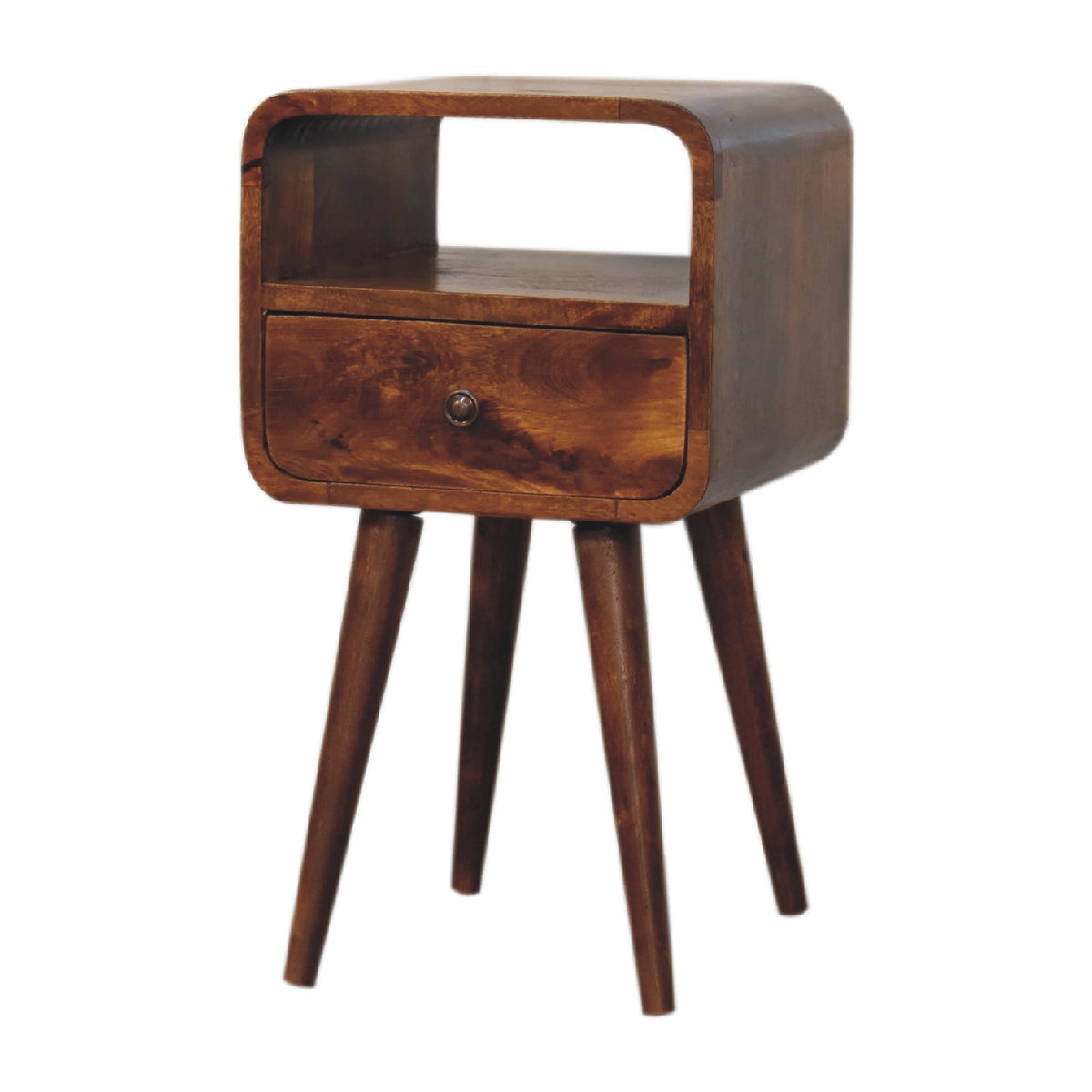 Mini Chestnut Curved Open Bedside 55cm