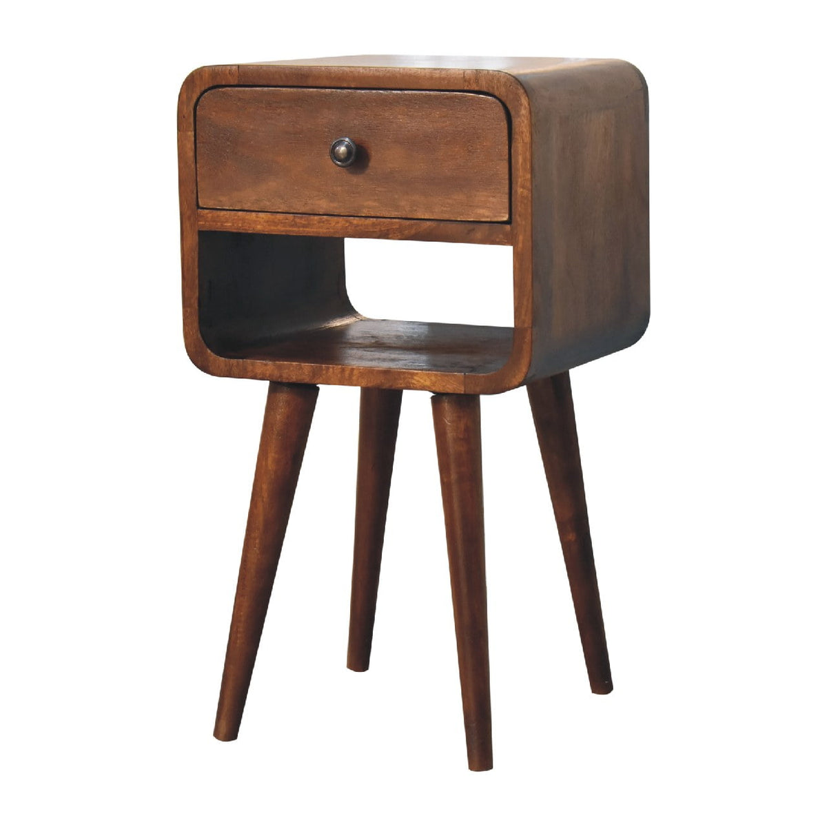 Mini Chestnut Curved Bedside with Shelf 55cm