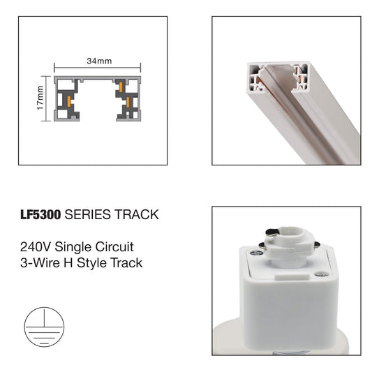 240V Single Circuit Track with Live End - 1m White