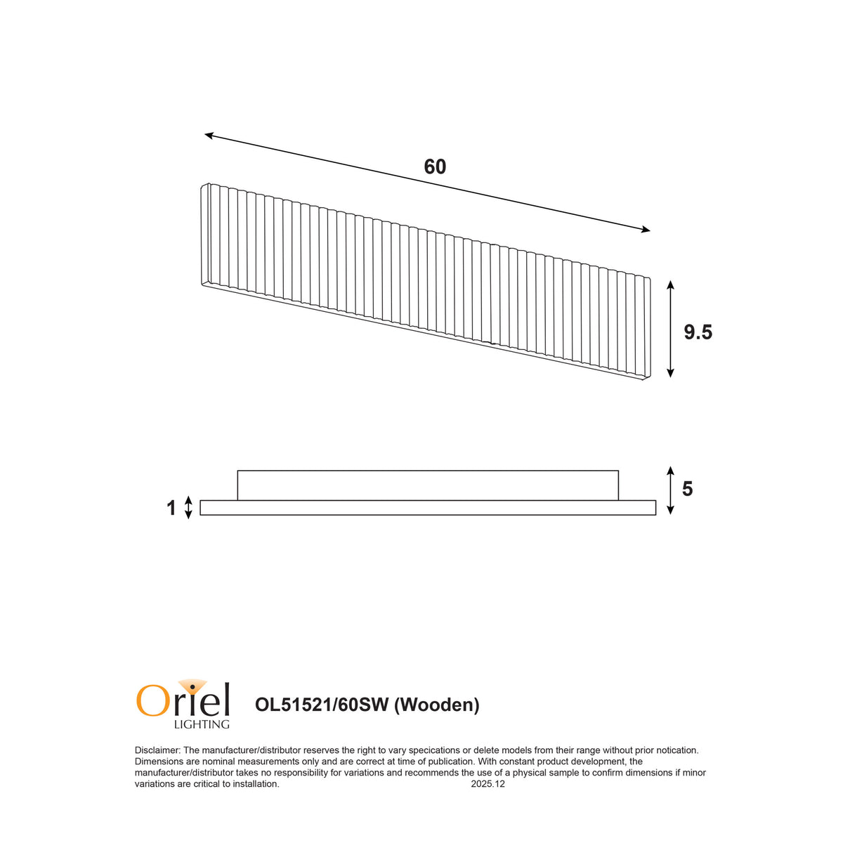 Tricolour LED Wall Light - Rafter.60 Scalloped Wood