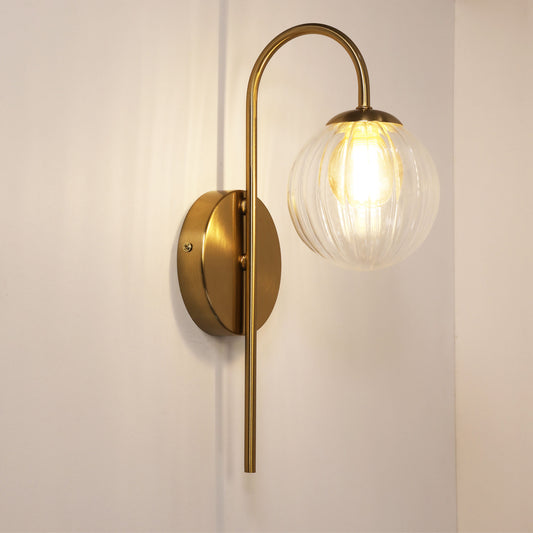 Clear and Amber Glass Sphere Wall Light - Alta Satin Brass