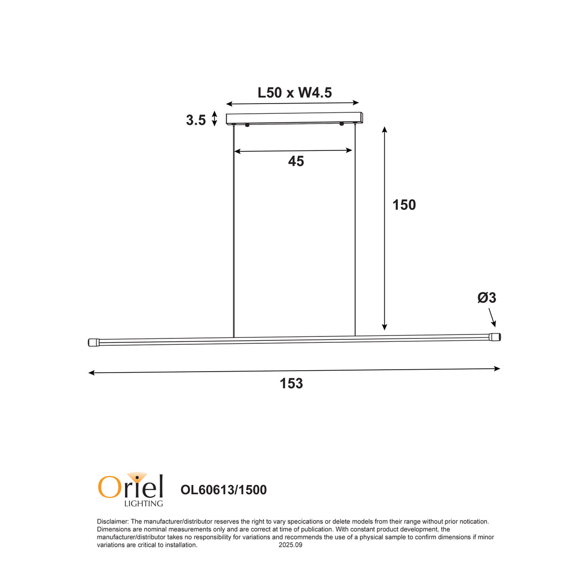 Tricolour Slimiline LED Pendant - Edge.1500 New Cts
