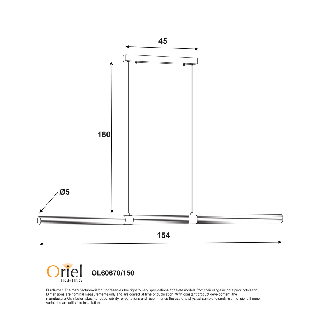 Ribbed Tricolour LED Linear Pendant - Maxwell Satin Brass