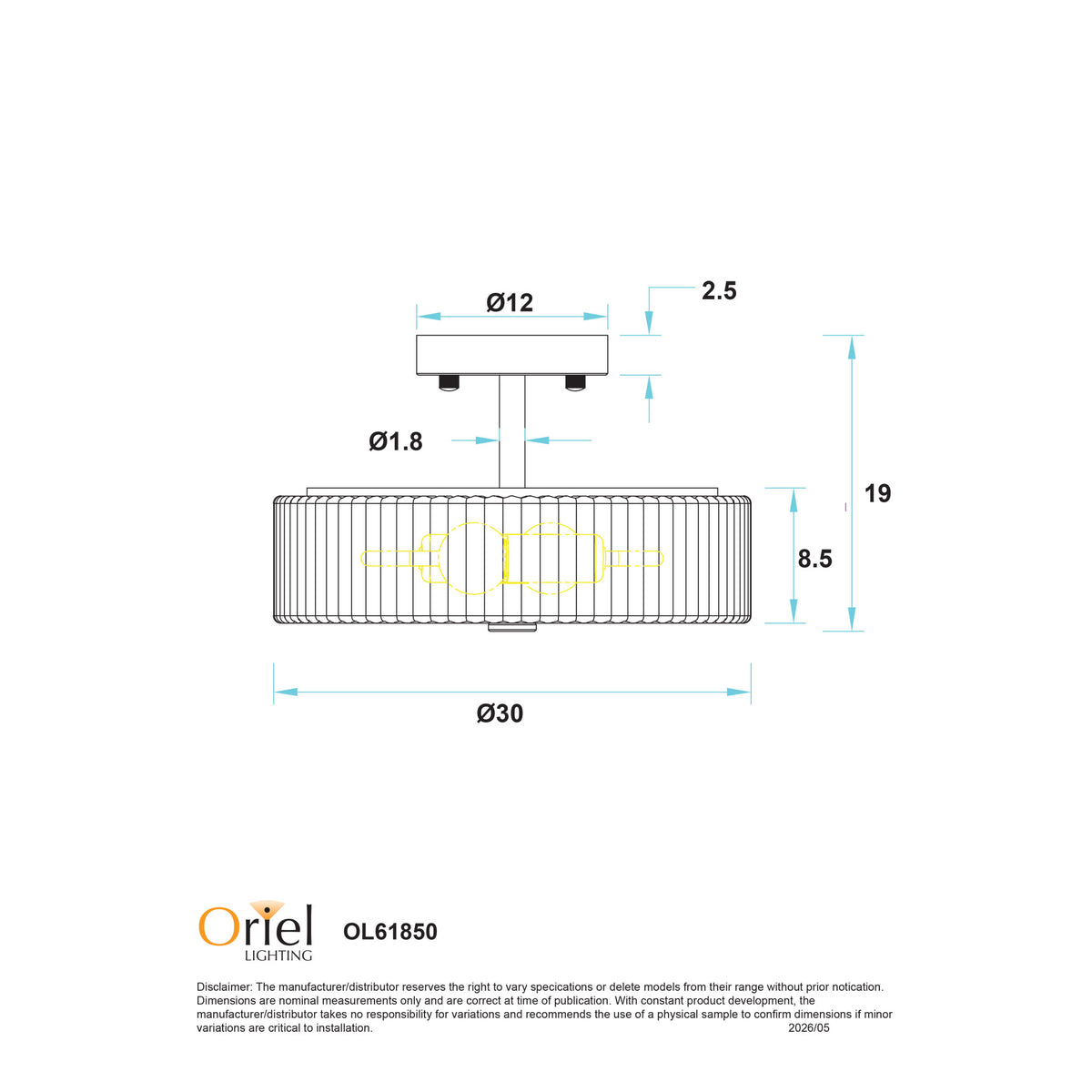 Ribbed Glass Ctc Pendant - Worth Satin Brass