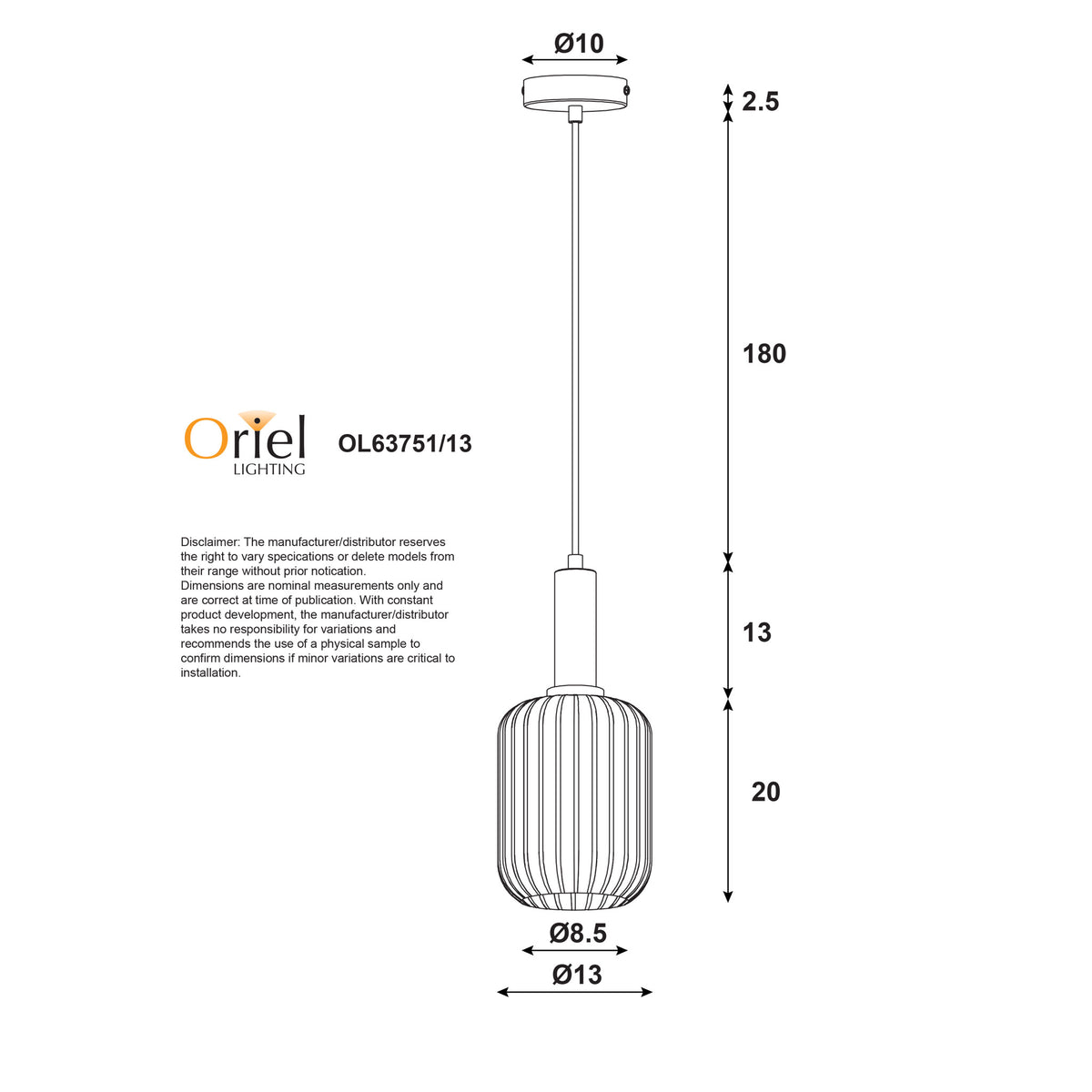 Ribbed Glass Pendant - Luxe.130 Rust