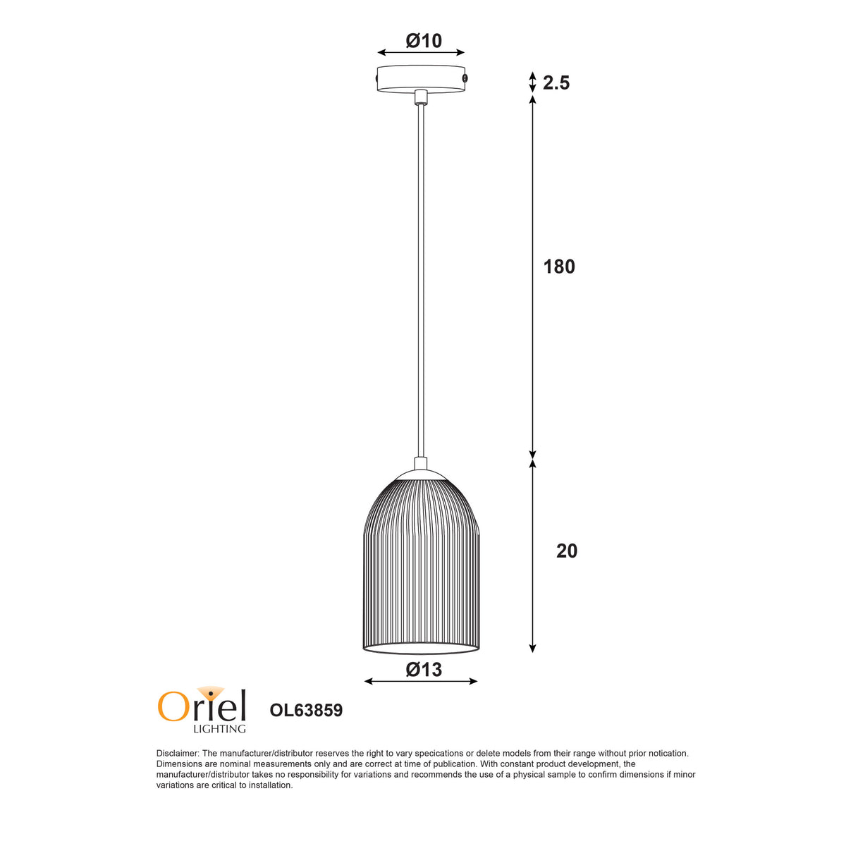 Ribbed Glass Pendant - Arley Pendant Satin Brass