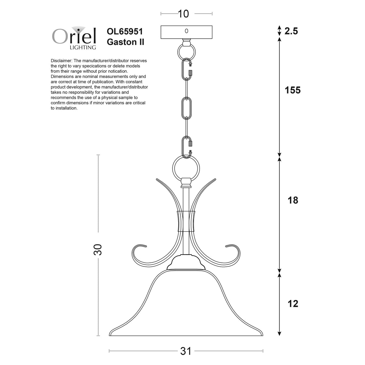 Bronze Traditional Frost Pendant - Gaston II Single Pend
