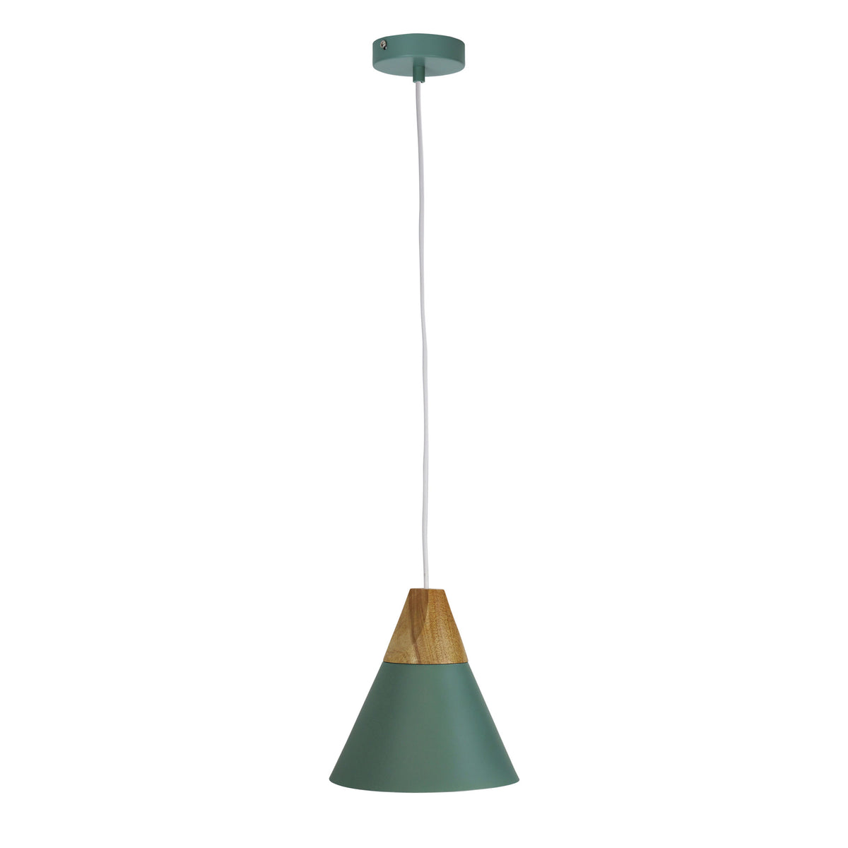 Stylish Conical Green Pendant with Real Wood Accents - Trigo.20
