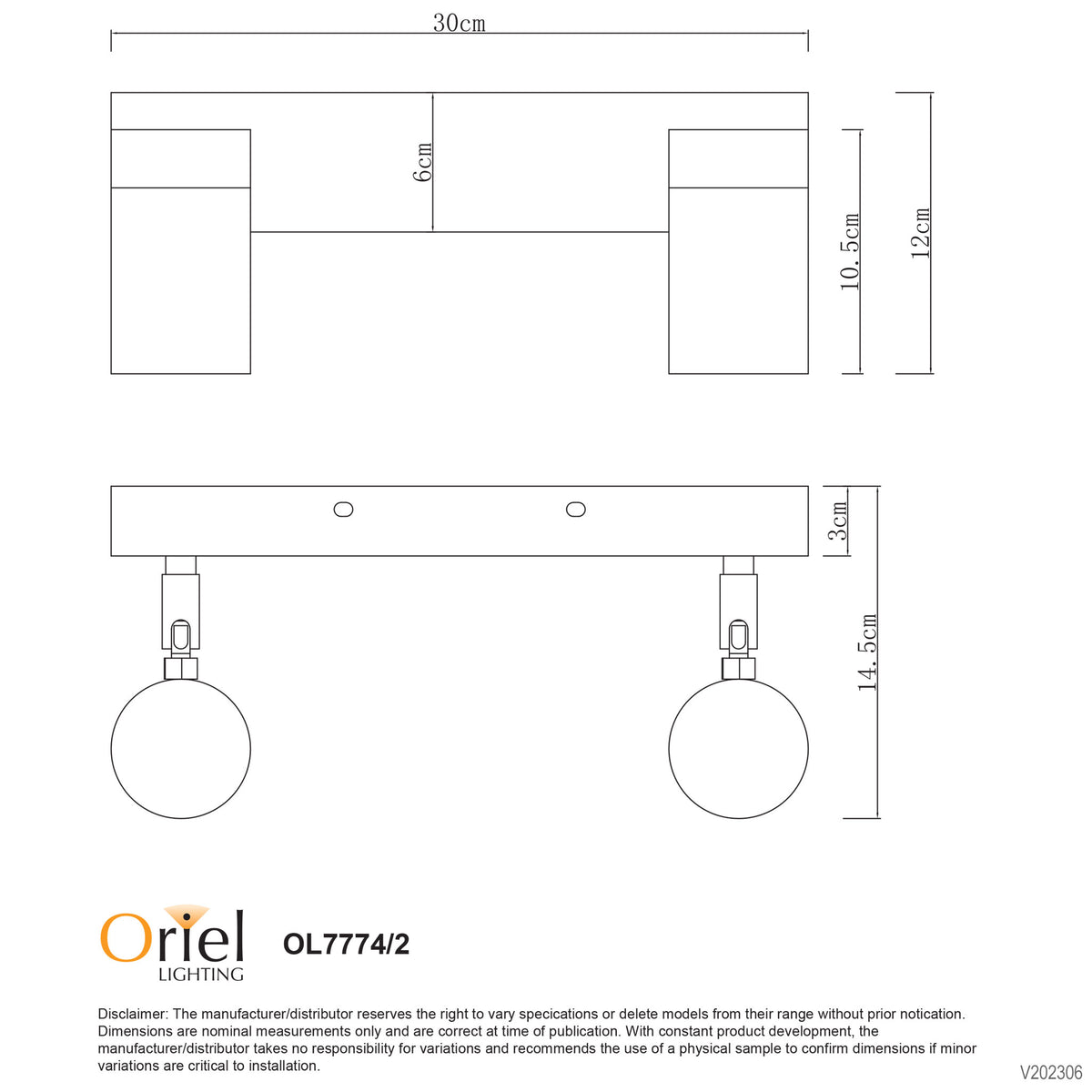 LED Ready Spotlight 30cm Long - Zeta Double Black