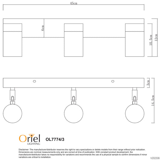 LED Ready Spotlight 45cm Long - Zeta Triple Stainless Steel