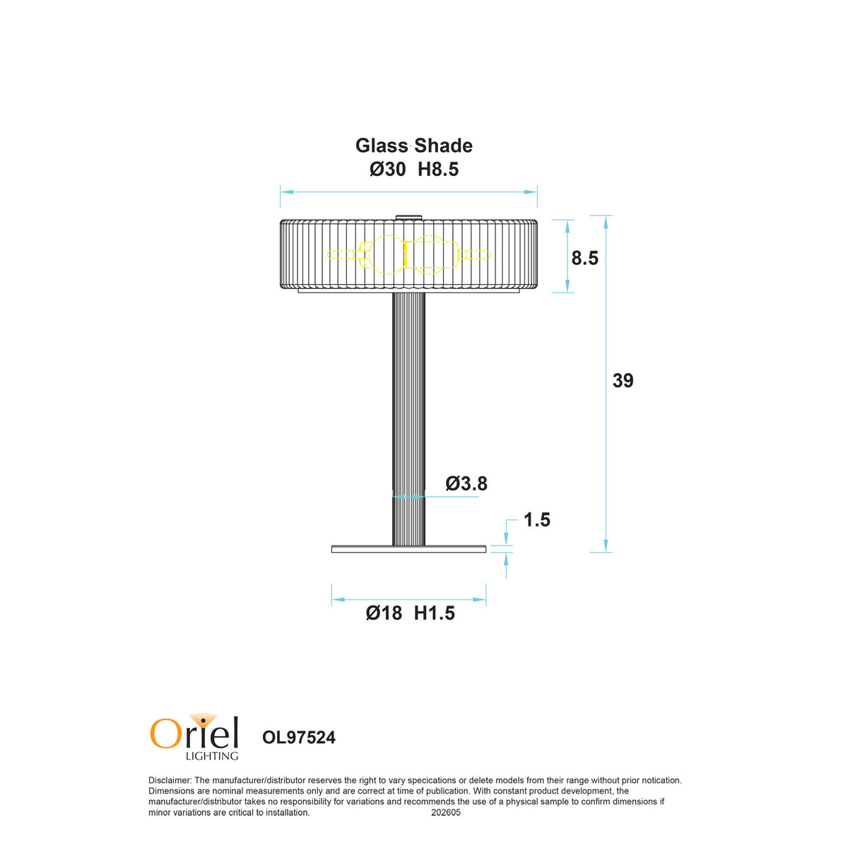 Ribbed Optic Glass Table Lamp - Gordon Black