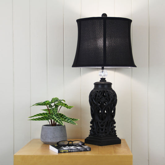 Classic Antique Cut Lamp with Harp Shade - Dorne Black
