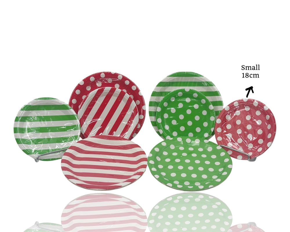 bulk 480 Red & Green Dots Stripes Paper Side Plates 18cm
