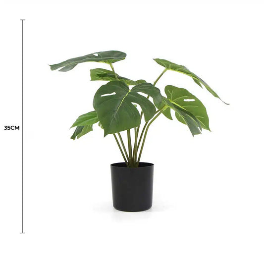 Potted Artificial Monstera Split Philodendron Plant with Real Touch Leaves 35cm - Image 2
