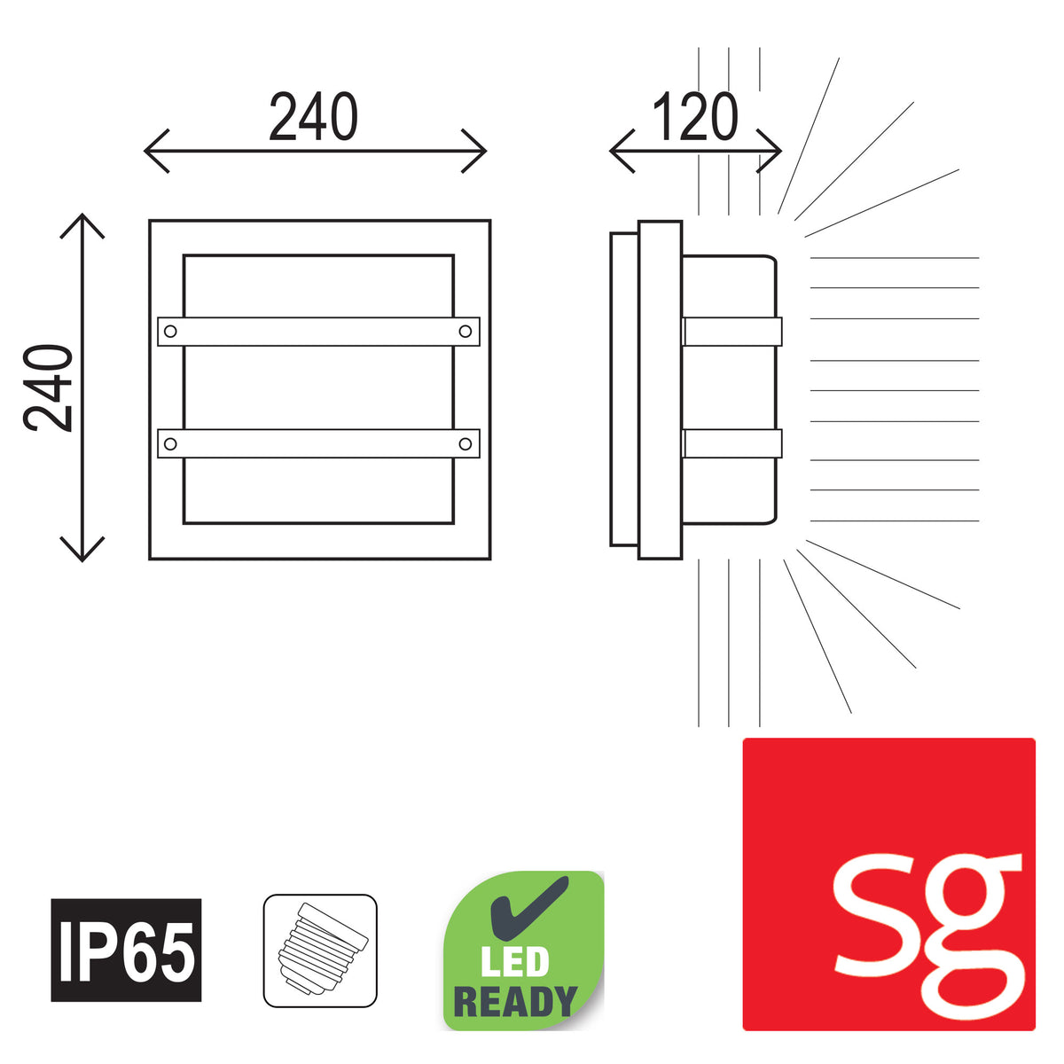 IP65 Premium Outdoor Bulkhead 24x24cm - Largo Graphite