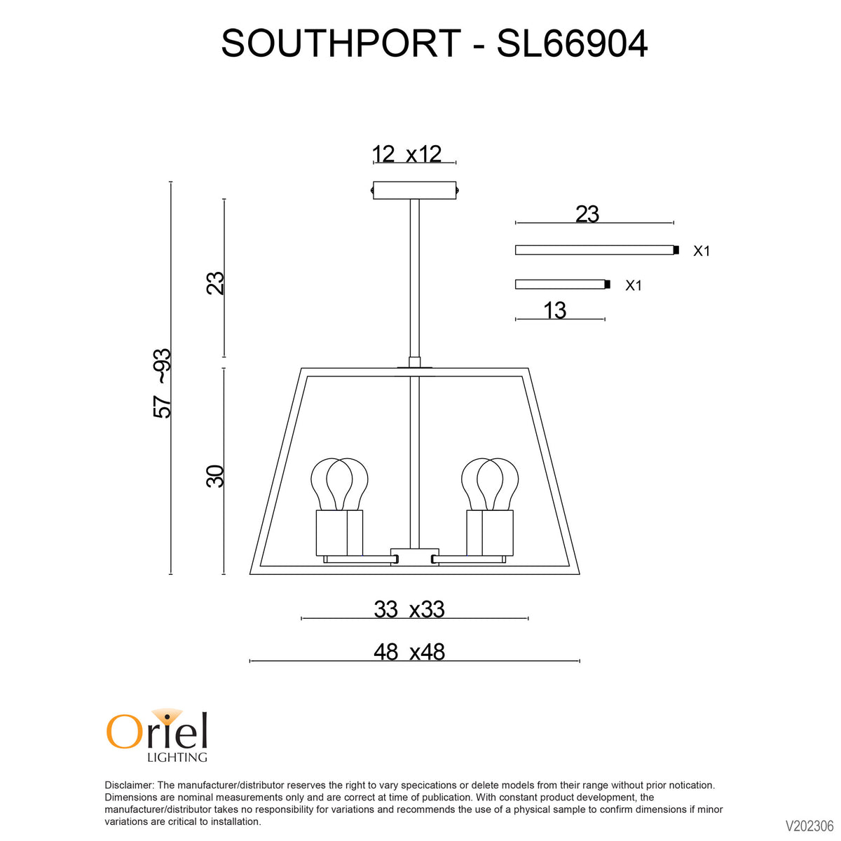 4 Light Urban Retro Pendant Black - Southport 48