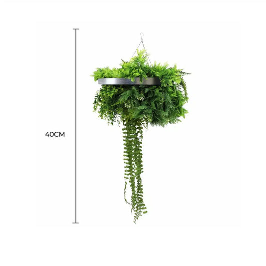 Silver Framed Roof Hanging Disc With Draping Life-Like Plants UV Resistant 40cm - Image 2