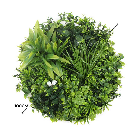 Slimline Flowering White Artificial Green Wall Disc UV Resistant 100cm (White Frame) - Image 2