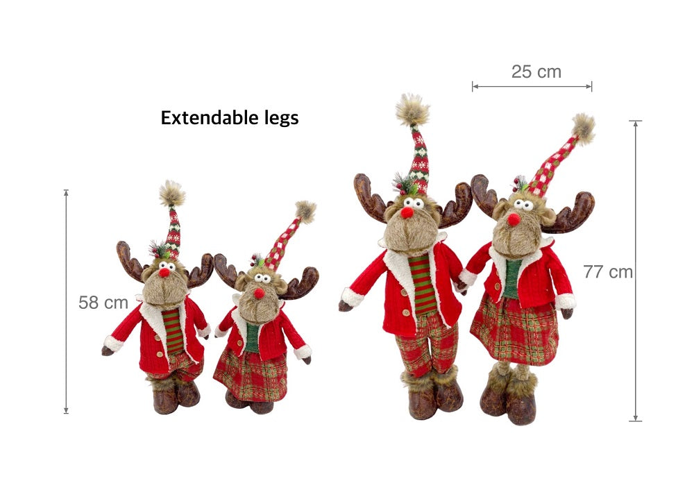 bulk 6 Mr & Mrs Rudolph Extendable Standing Deer 77cm