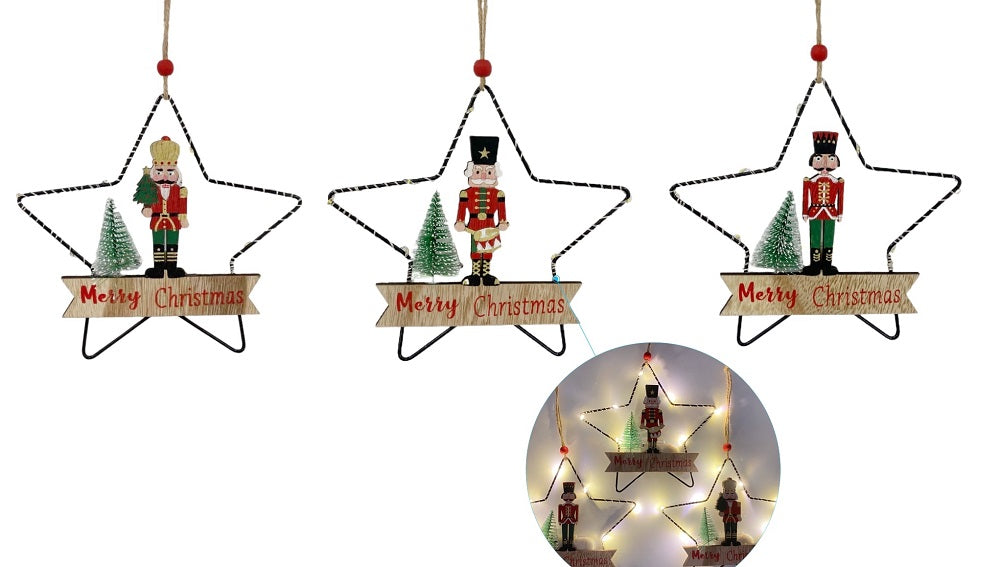 bulk 12 Xmas Nut Cracker w/ Star Led Lights 17cm