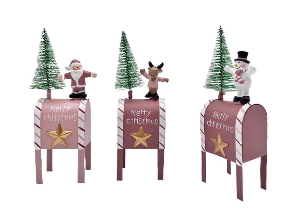 bulk 24 Xmas Metal Post Box Deco 17cm