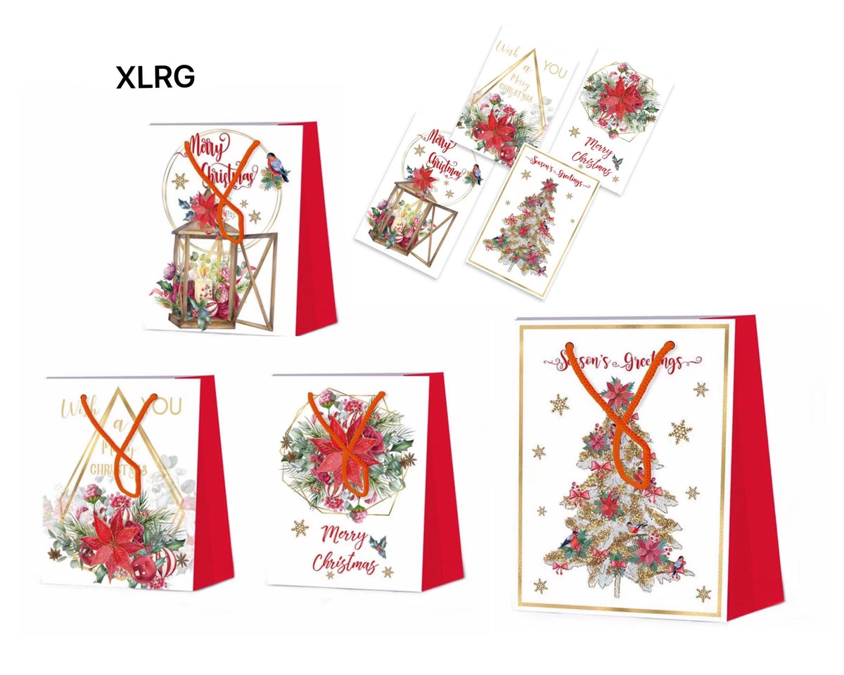 bulk 48 Xlarge Gift Bag - Poinsettia & Pine Xmas Foiled 42cm