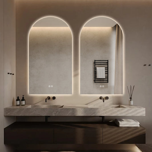 Arched LED Mirror 90cm x 50cm Frameless Backlit Dimmable Anti Fog Bathroom Vanity