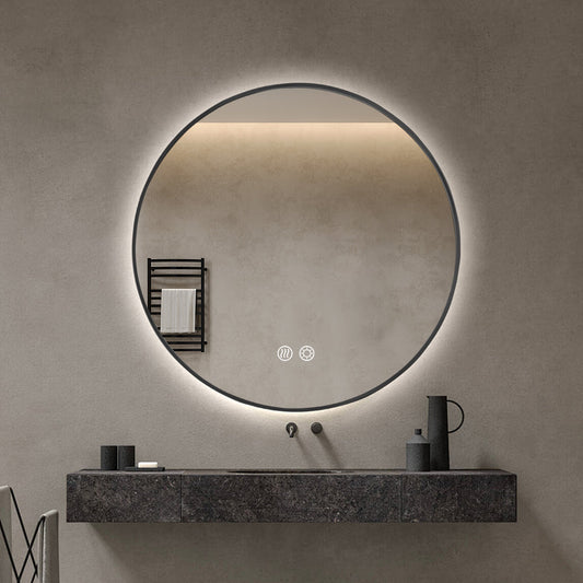 Round LED Mirror 80cm Black Framed Backlit Defogger Dimmable
