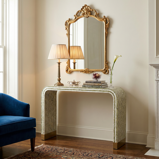 Celestine Mother of Pearl Inlay Arched Console Table 116cm