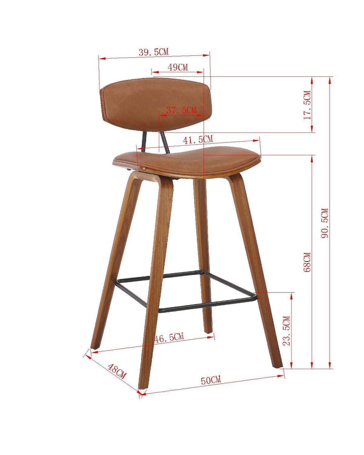 Dashwood Walnut Finish Brown Faux Leather Bar Chair