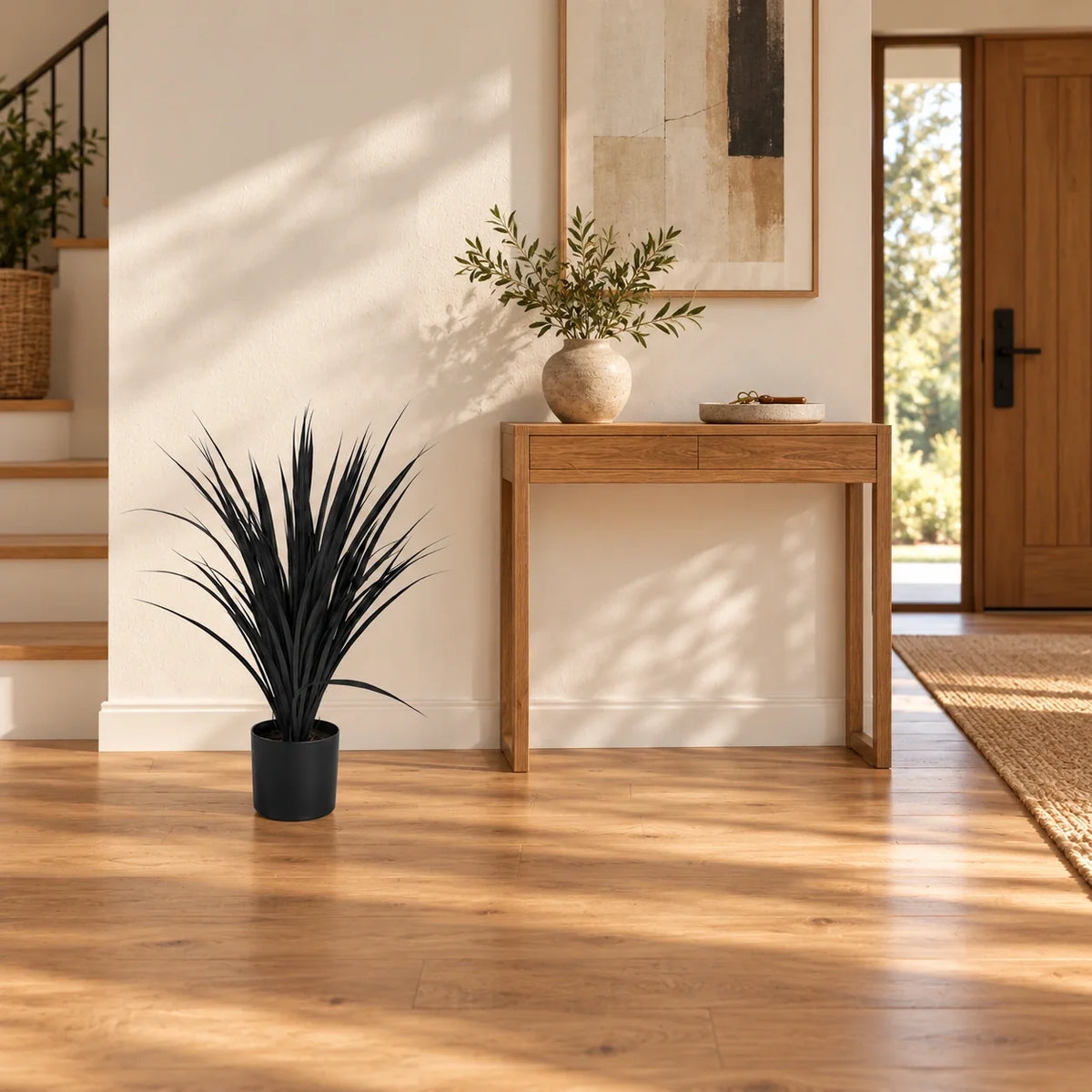 Premium Black Potted Artificial Long Grass (Yucca Grass) 75cm UV Resistant