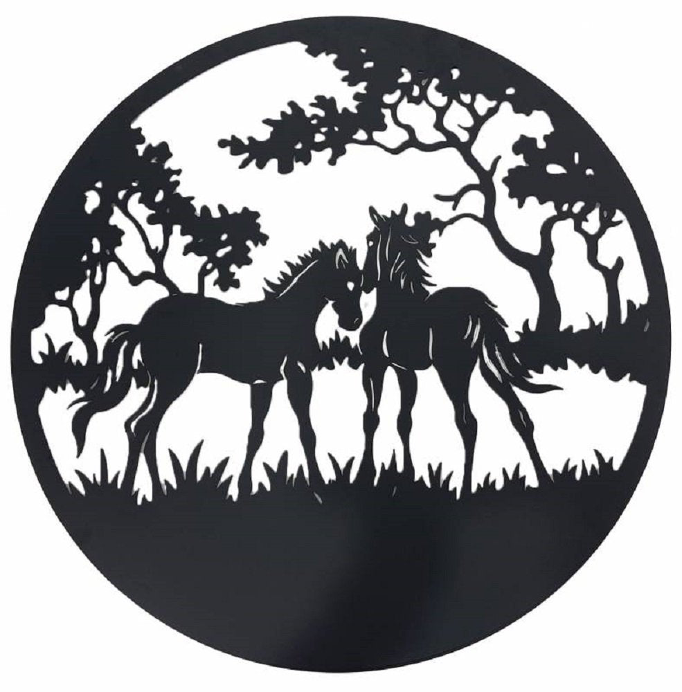 Dual Horses Round Wall Art 98cm