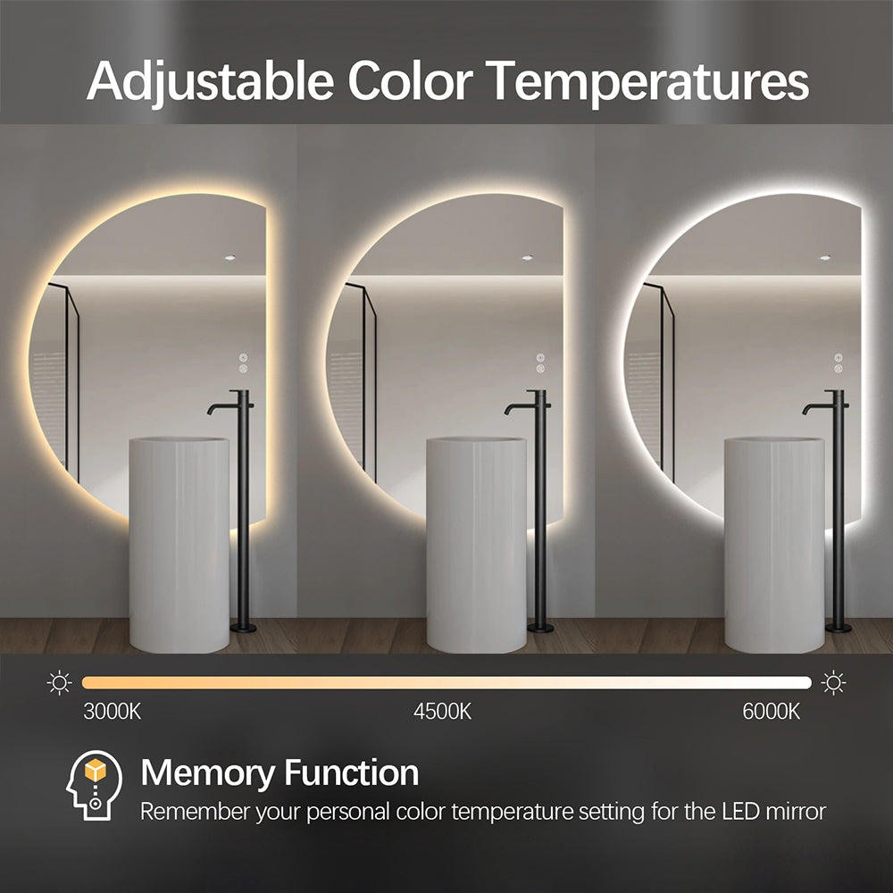 Right Cut Moon LED Mirror 77cm x 110cm Frameless Backlit Wall Mirror