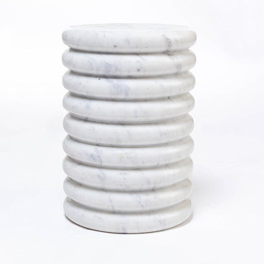 Elysia White Solid Marble Pedestal Side Table 45cm