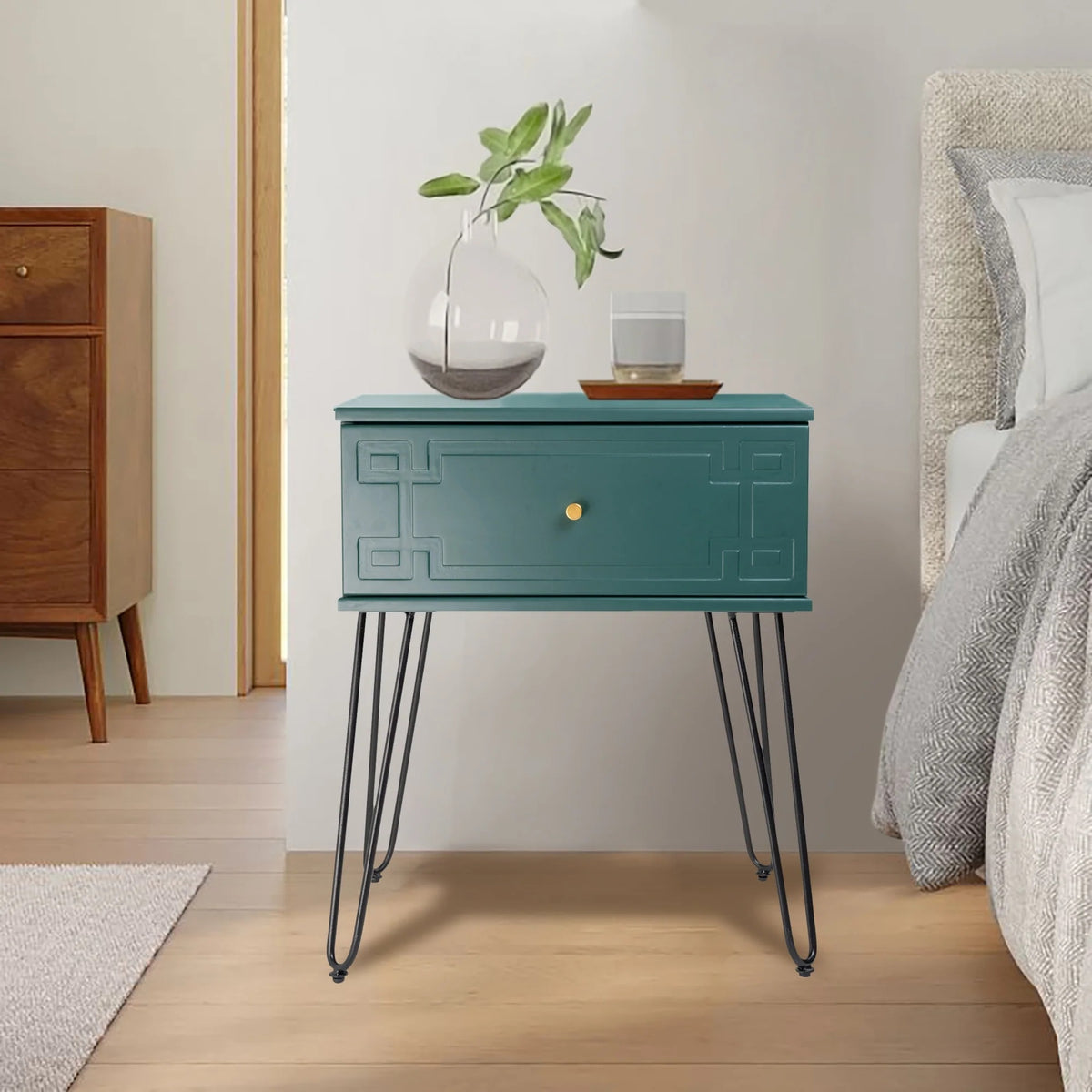 Ashe (Pattern) Bedside Table Imperial Green 61cm - Image 4