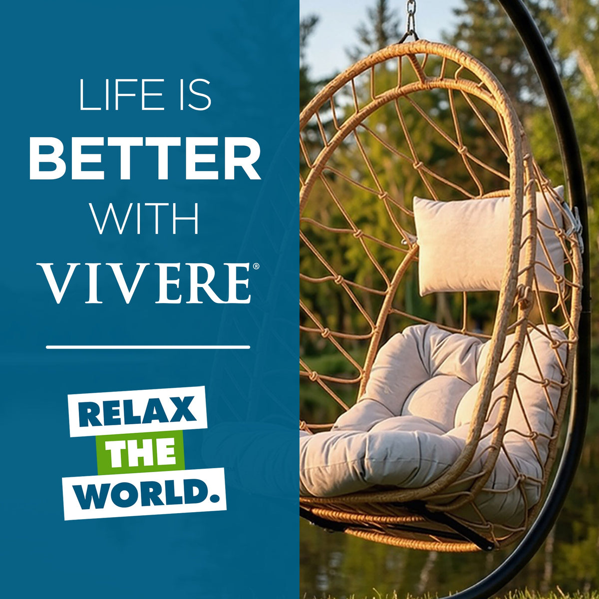 Vivere Deluxe Nest Chair with Phifer Geobella Cushion & Steel Stand - Cappuccino