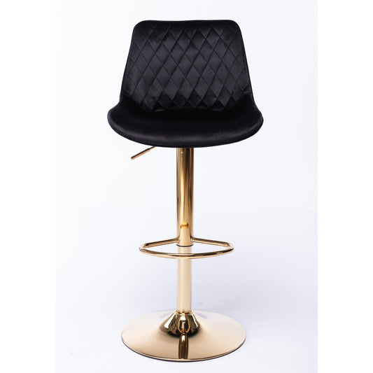 Kiara Black Velvet Gold Swivel Gas Lift Bar Stool