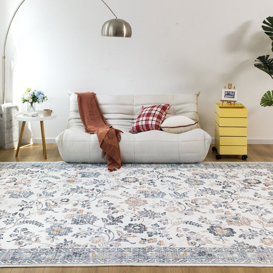 Lizzie Floral Washable Rug - Mint & Ivory