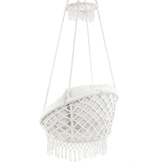 Vivere Deluxe Macrame Chair With Fringe - White
