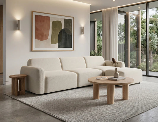 Atticus Modular Sofa - 3 Seater with Ottoman - Ivory Cream