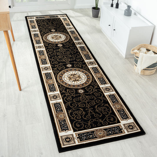 Estate 511 Black Traditional, Classic Hallway Runner