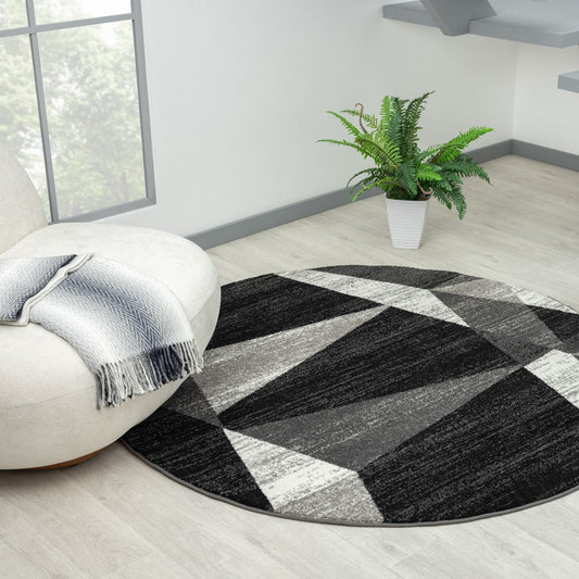 Adore 2301 Grey Abstract Round Rug