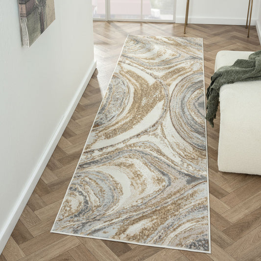 Amber 184 Sand Abstract, Geometric Hallway Runner