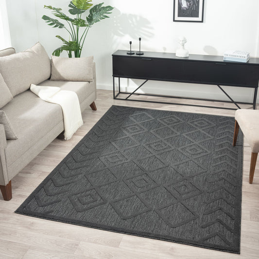Calm 416 Charcoal Geometric Rug