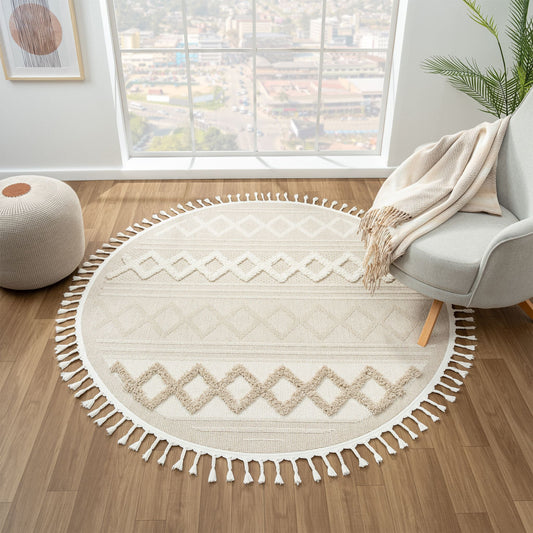 Cottage 542 Fawn Geometric Round Rug