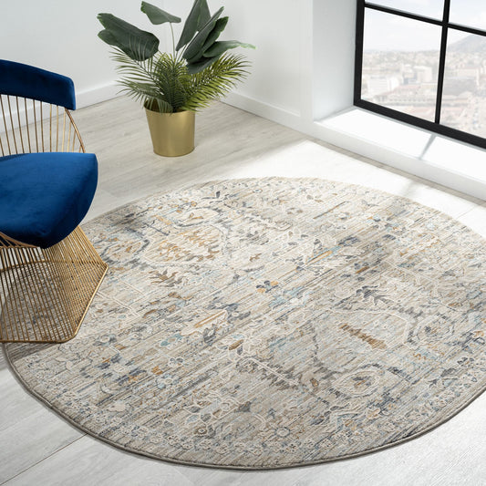 Aubrey 6755 Taupe Abstract, Traditional Round Rug